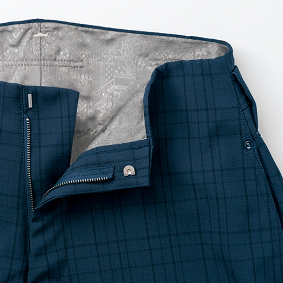 《訳あり》手甲シャツと乗馬ズボン　チェック柄　ブルー系　日本製　未使用　特大